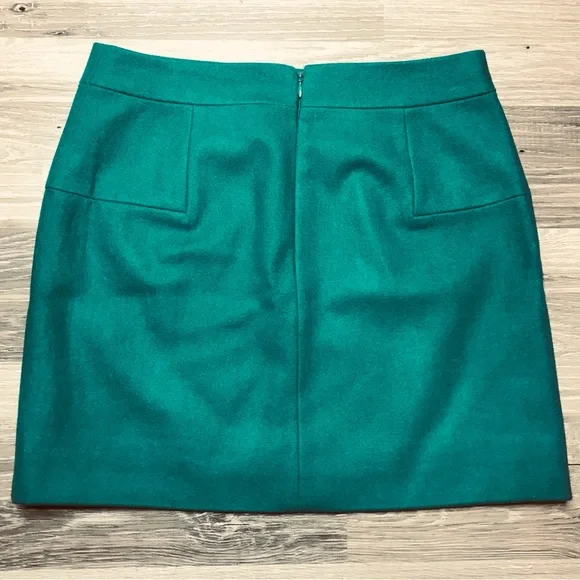 J Crew Skirt Wool Blend Lined Teal Green Pencil - Picture 3 of 5